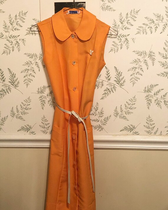 Mid ‘60s Orange Belted Dress with Peter Pan Collar