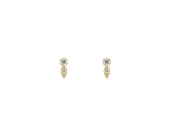 minimalistic Cluster earrings 14k Gold Vermeil Tiny dainty Beaded Curve Stud Earrings