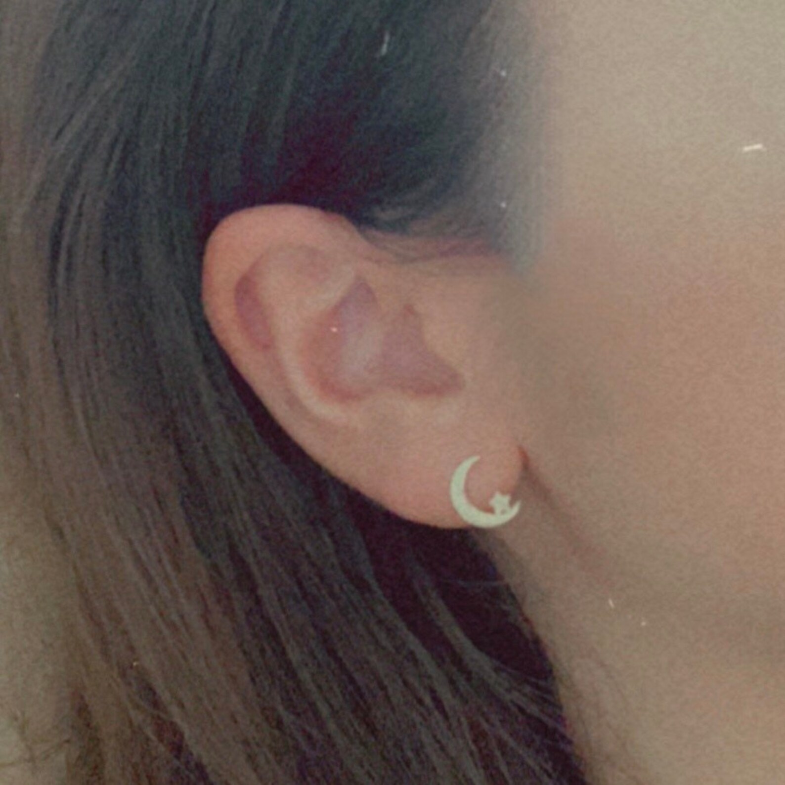 14k Solid Gold Half Moon Star Stud Earrings Moon Crest Studs Etsy