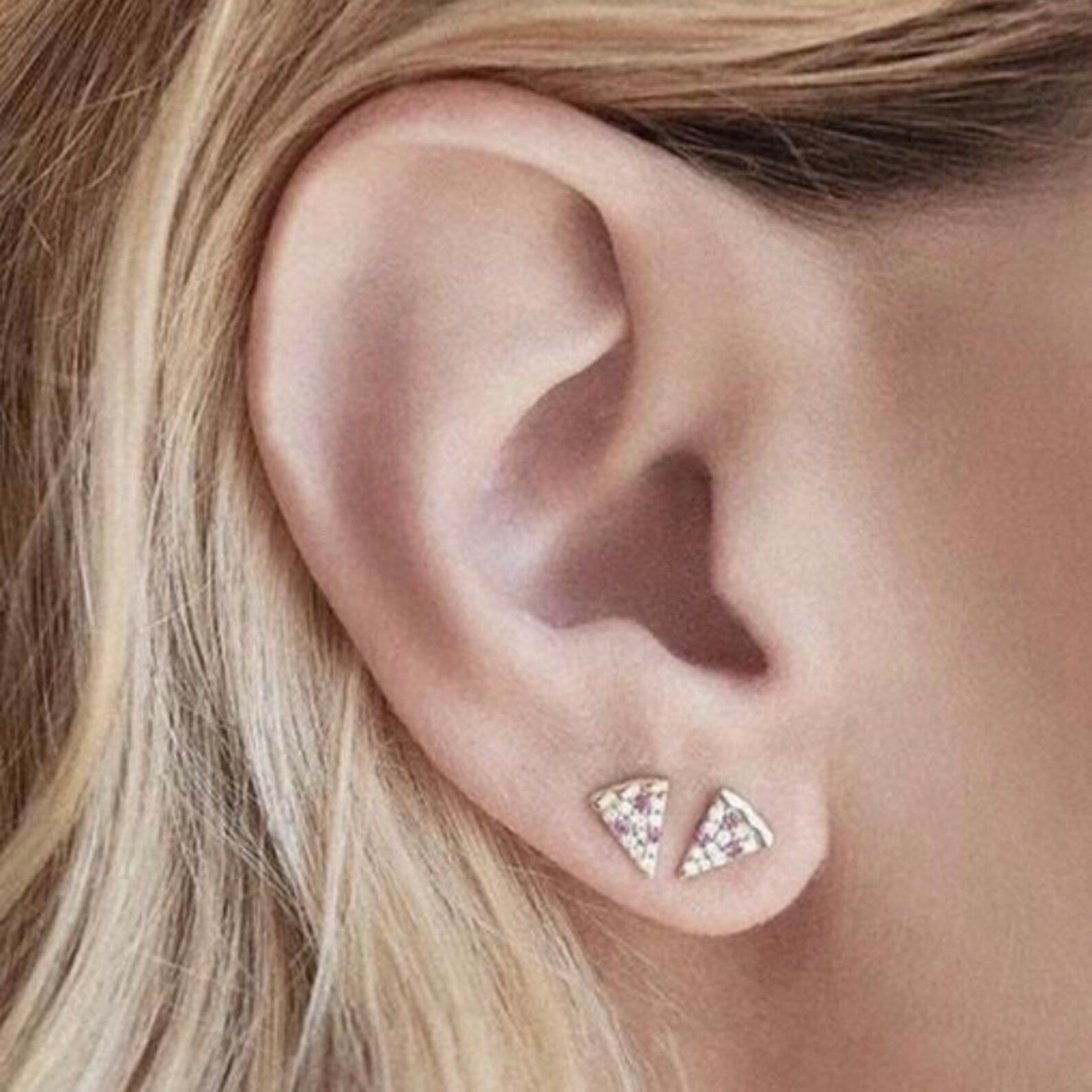 Diamond Cz Pizza Stud Earrings 14k Gold Vermeil Etsy