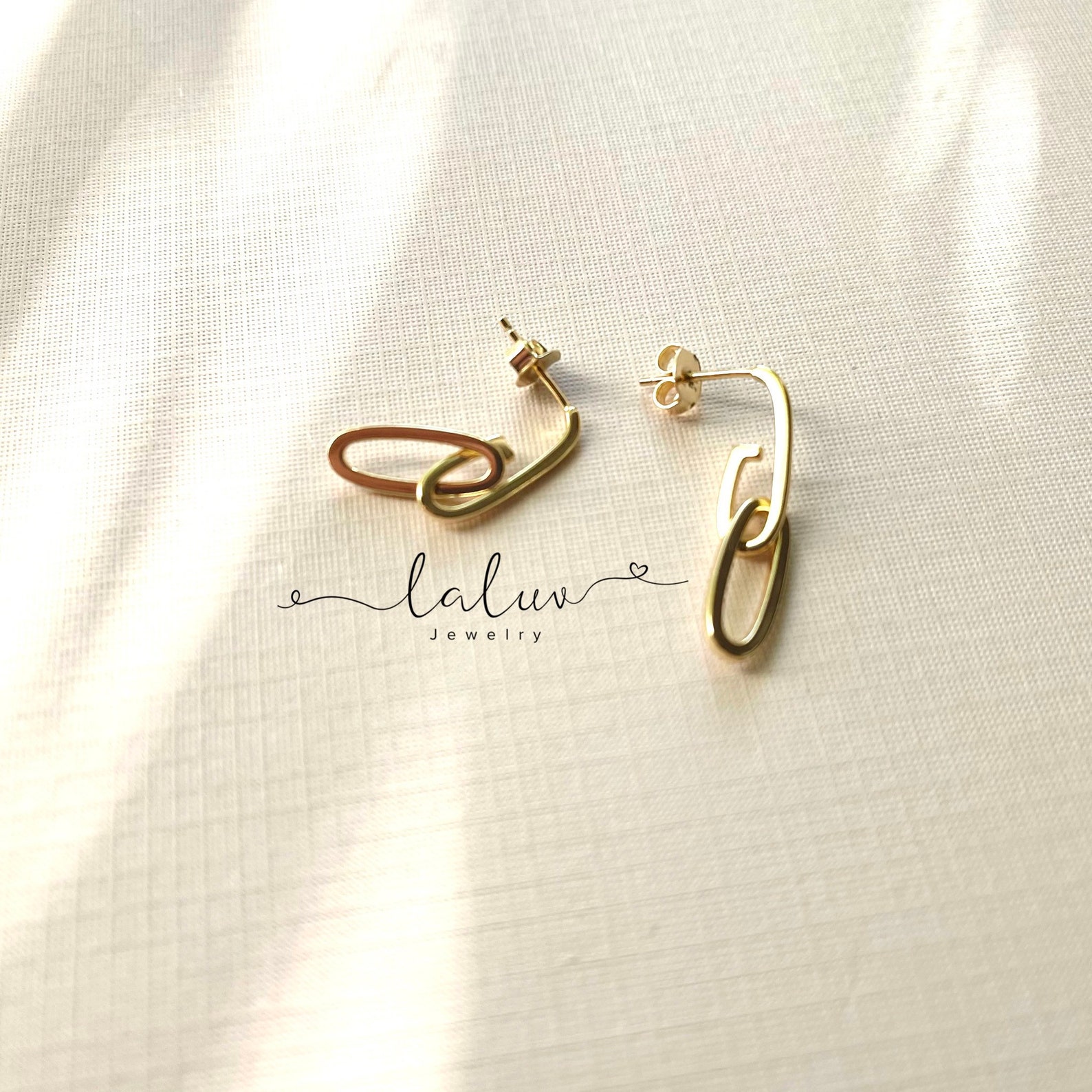 Gold Chain Link Dangle Earrings Gold Link Earrings 14k Gold Etsy