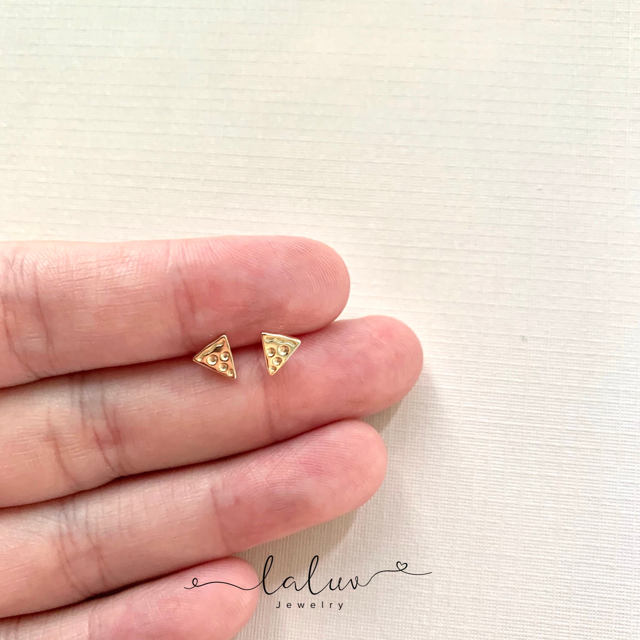 Dainty Pizza Slice Stud Earrings 14k Gold Vermeil Small Etsy