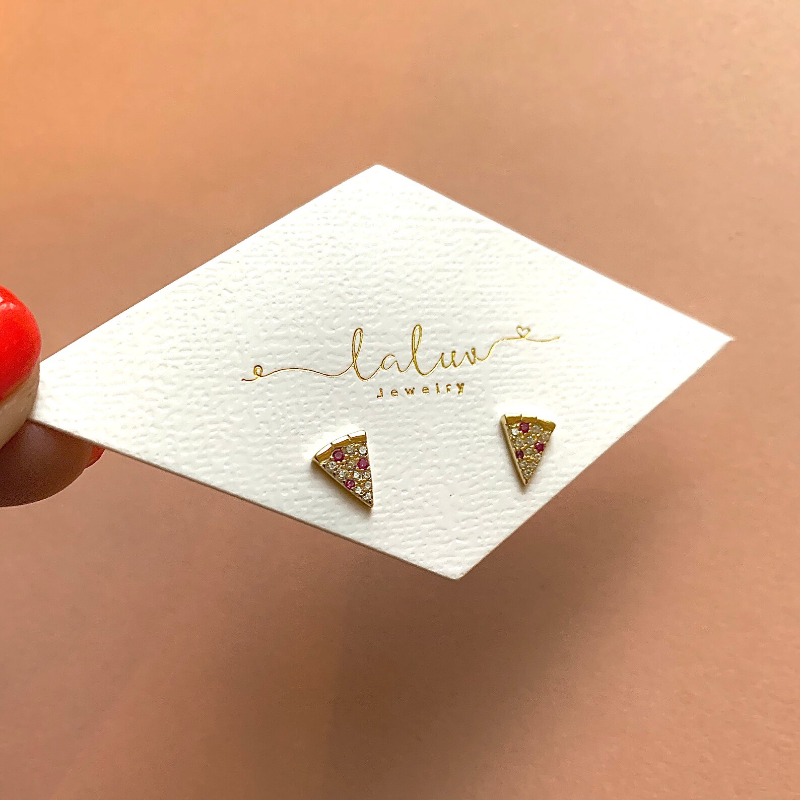 Diamond Cz Pizza Stud Earrings 14k Gold Vermeil Etsy