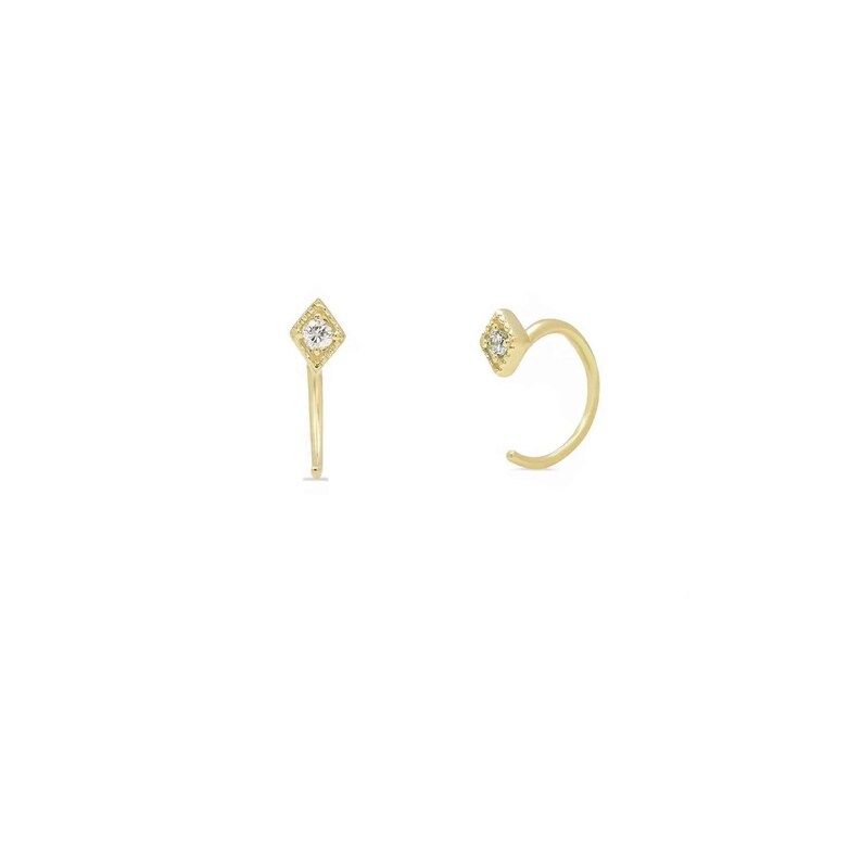 Dainty Minimalistic Threaded hook wire Earrings diamond shape Etsy