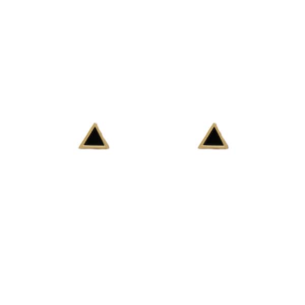 Unisex Gold Triangle Stud Earrings With Black Enamel - Stainless Steel, 10mm, 2 Pairs - View #7