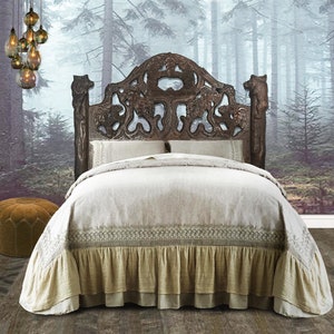 Beautiful Black Wood Forest Headboard Full Sized