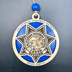 CHP オーナメント、オーナメント、カリフォルニア ハイウェイ パトロール、クリスマス オーナメント、刻印入り、警察バッジ、警察官、警察官への贈り物