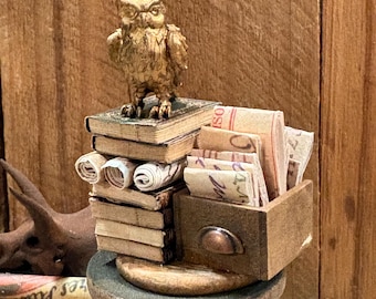 Lost Miniatures - Golden Owl Stack - 1/12 Scale - Dollhouse / Diorama / mini set!