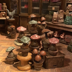 Lost Miniatures - Mushroom Set #1 - 2 x Magical Mushrooms in wooden pots - 1/12 Scale - dollhouse, diorama, mini set!