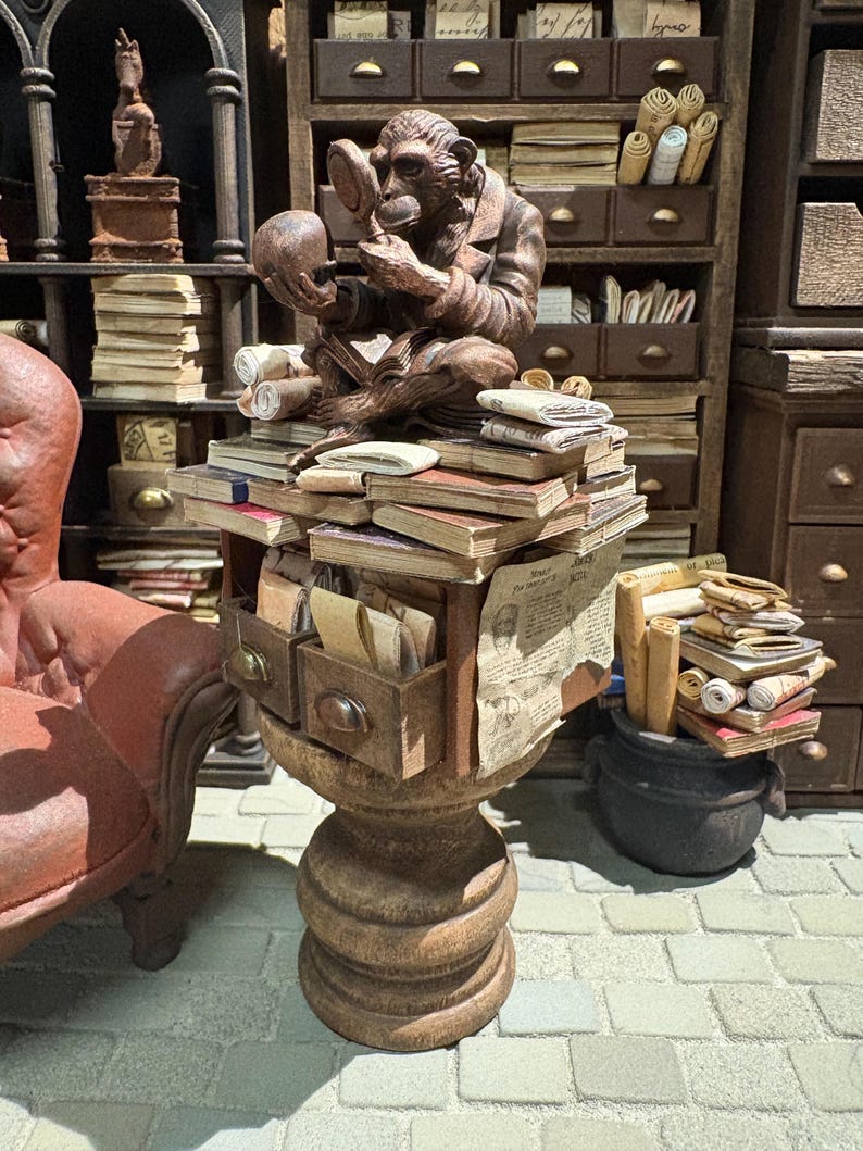 Lost Miniatures - Chimp Library Statue V2, scrolls, letters - 1/12 Scale - dollhouse, diorama, mini museum set! image 6