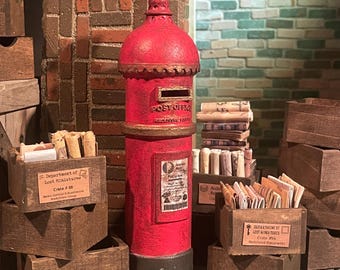 Miniature Australia Post Box V2 - Postage Pillar - Vintage, Aged - 1/12 scale - Mini Mail Box!