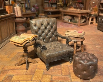 Lost Miniatures - The Tommy Armchair - dollhouse furniture, reading room, library - 1/12 Scale
