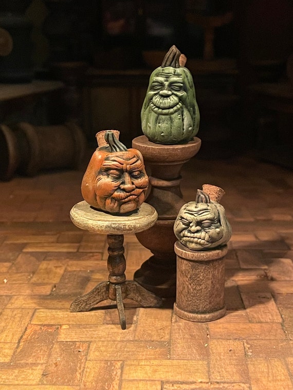 Lost Miniatures - Sleeping Pumpkins - Set 1 -  Halloween - Jack-O-Lanterns - 1/12 Scale - 3 pieces - Dollhouse, Diorama, spooky minis!