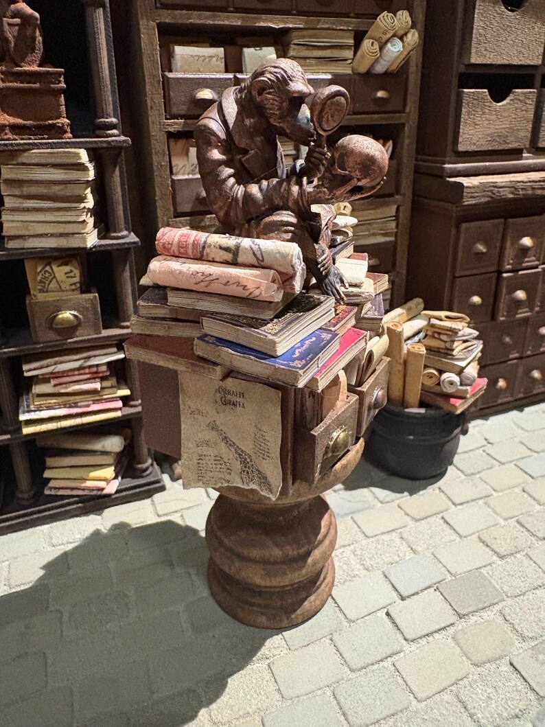 Lost Miniatures - Chimp Library Statue V2, scrolls, letters - 1/12 Scale - dollhouse, diorama, mini museum set! image 3