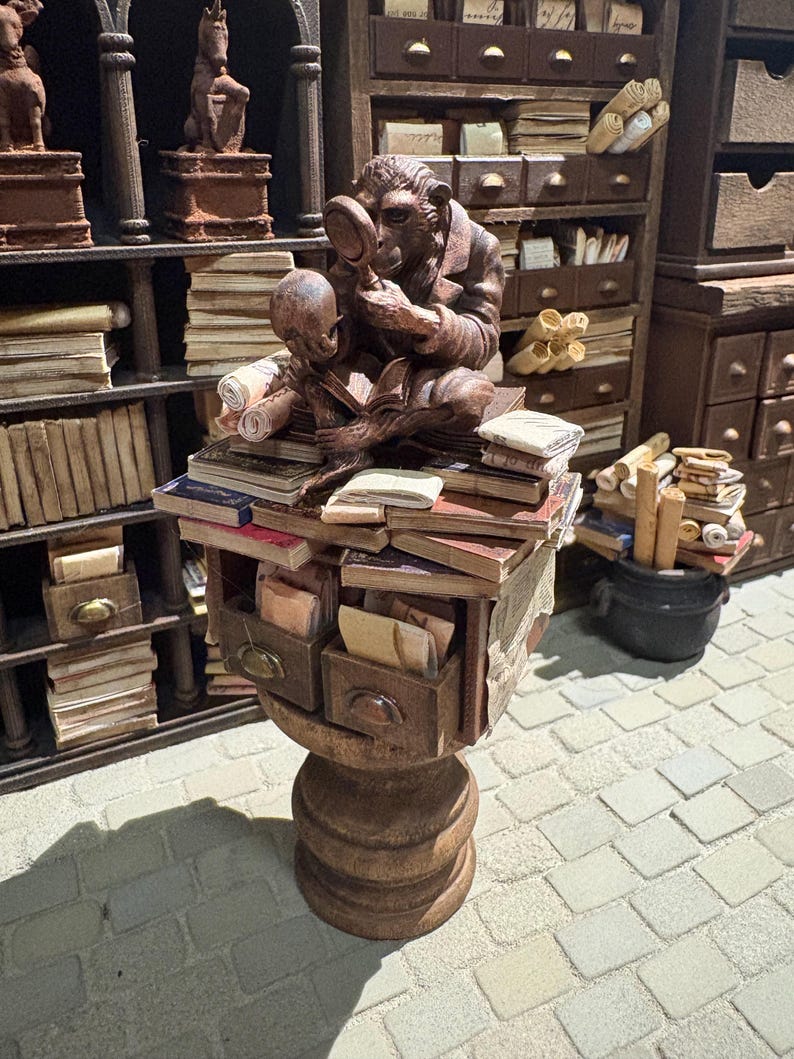 Lost Miniatures - Chimp Library Statue V2, scrolls, letters - 1/12 Scale - dollhouse, diorama, mini museum set! image 4