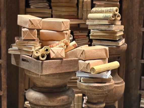 Lost Miniatures - Archive Pack - Books, Scrolls and Packages - Dollhouse / Diorama / Mini Set!