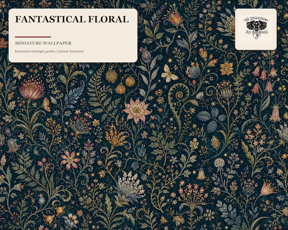 Lost Miniatures - Fantastical Floral Wallpaper - 1/12 Scale - Dollhouse / Diorama / Mini Set!