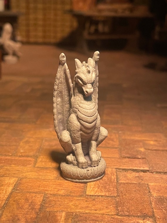 Lost Miniatures - Dragon Gargoyle - 1/12 Scale - stone finish, dollhouse, diorama, gothic - mini set!
