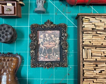 Lost Miniatures - Mysterious Framed Print - Skeleton Dinner - Loud Gallery Collab - 1/12 Scale - Art / Gothic & Cottage Core / Diorama!