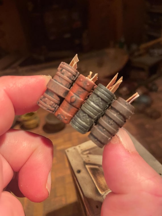 Lost Miniatures - Ancient Book Set 1 - Dragon, Lock & Key, Gem, journals - Leather Folios - 1/12 Scale - Mini / Dollhouse / Diorama!