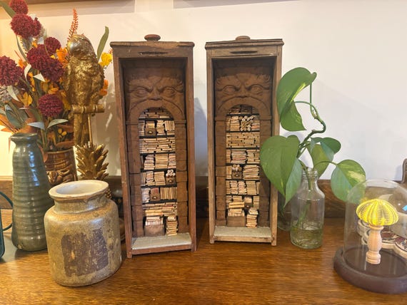 Lost Miniatures - Restricted Library Book Nook - 1/12 Scale - Singer Sewing Drawer - Monster Archway - Bookcase - Diorama, Dollhouse, Mini!