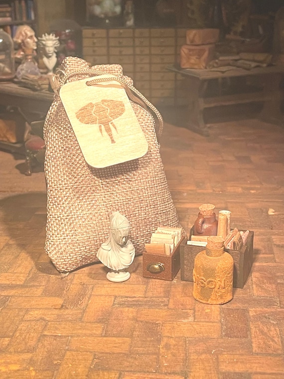 Lost Miniatures - Essential Bundle - Veiled Lady, Crate, & Apothercary - 1/12 Scale - Dollhouse / Diorama / Mini Set!