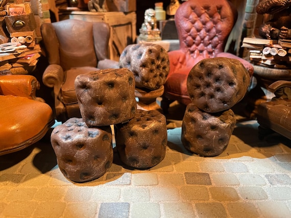 Lost Miniatures - Lounge Ottoman V2 / Leather leg rest - 1/12 Scale - Doll House Furniture, reading room, library, study, lounge!