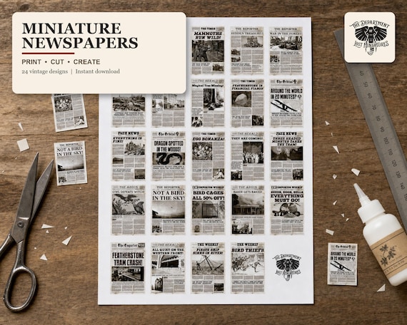 Lost Miniatures - Digital - 24 x DIY Miniature Newspaper Covers - 1/12 Scale - Mini Headlines!