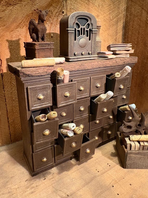 Lost Miniatures - Apothecary Archive Drawers (24) - 1/12 Scale - Dollhouse / Diorama / Mini Set!
