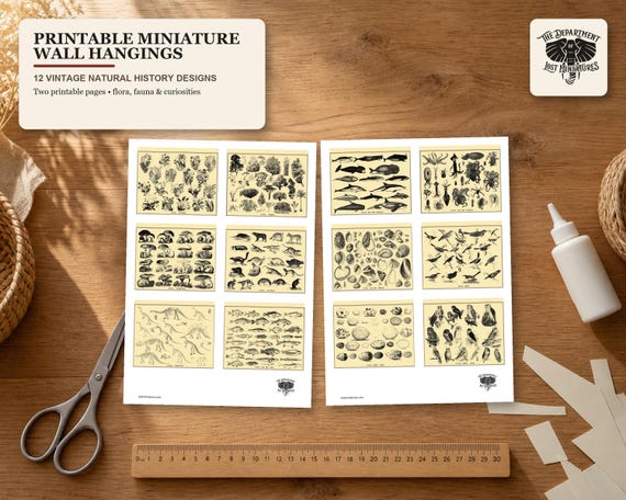 12 x DIY Miniature Wall Hangings - Flora & Fauna - Doll House mini's - Download!