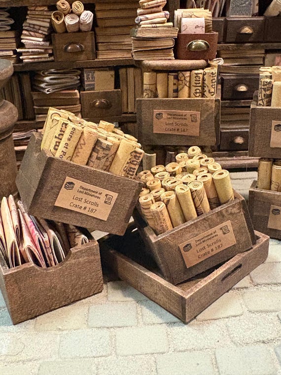 Lost Miniatures - Crate 187 - Lost Scrolls - Wooden Crate, dollhouse, diorama or mini set - 1/12 Scale!