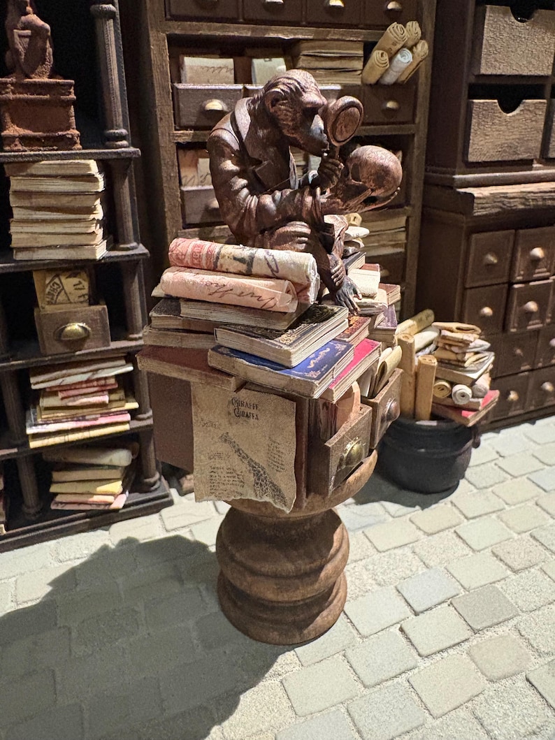 Lost Miniatures - Chimp Library Statue V2, scrolls, letters - 1/12 Scale - dollhouse, diorama, mini museum set! image 2