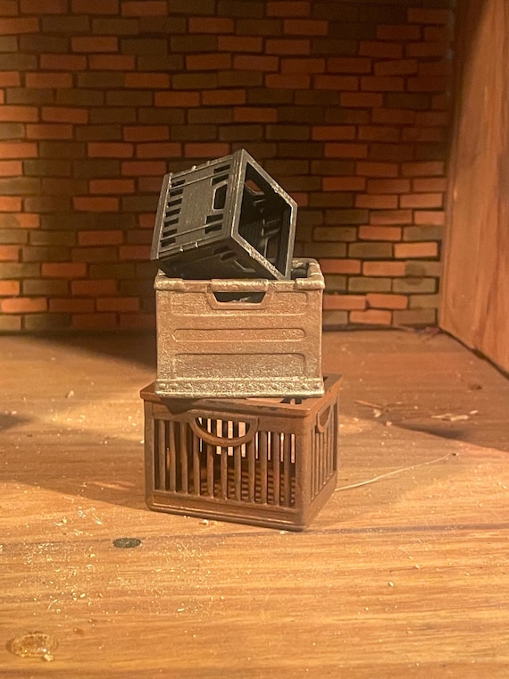 Lost Miniatures - Vintage Transport Crates - Industrial, Rusty, weathered packing crates - Set of 3 - 1/12 Scale - Mini / Diorama / Set!