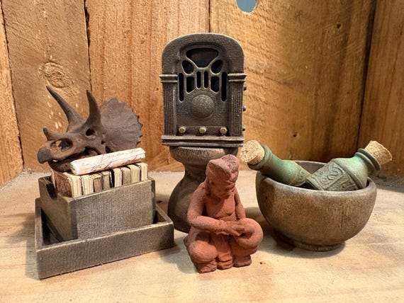 Lost Miniatures - The Astoria Collection - 1/12 Scale - Vintage Radio, Statue, Apothecary, Archives - Dollhouse / Diorama / Minis!