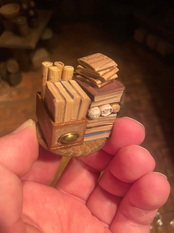 Lost Miniatures - Library Stack - 1/12 Scale - Books, Scrolls and Archive Drawer - Dollhouse, Diorama, Mini Set!