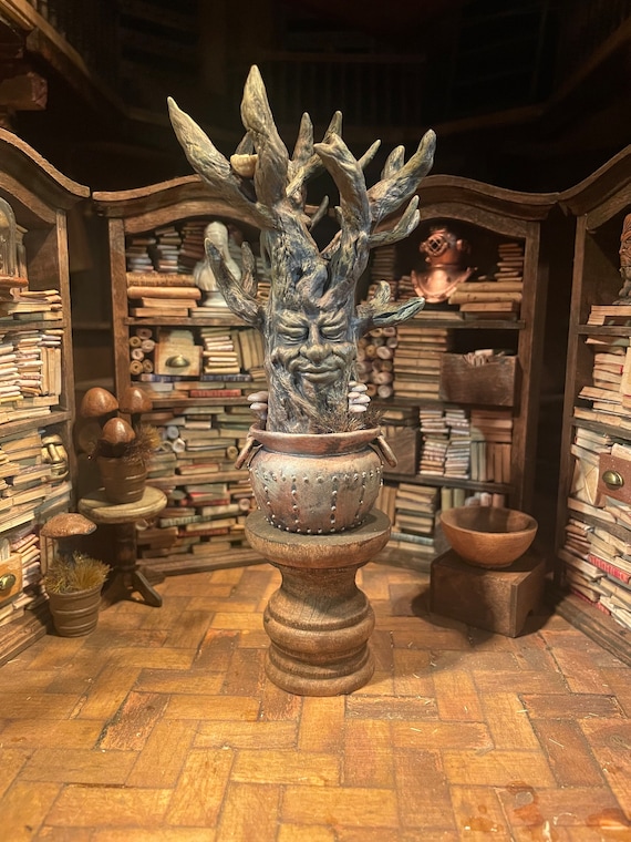 Lost Miniatures - Magical Sleeping Tree - 1/12 Scale - Copper Pot - Enchanted Forest - Mysterious - Dollhouse / Diorama / Mini Set!