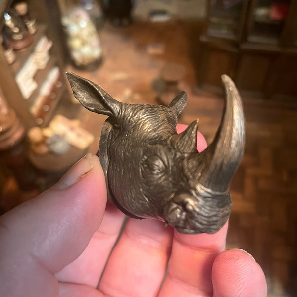 Lost Miniatures - Rhino Head Mount - Faux Taxidermy - mini - diorama, dollhouse - museum display! 1/12 Scale!