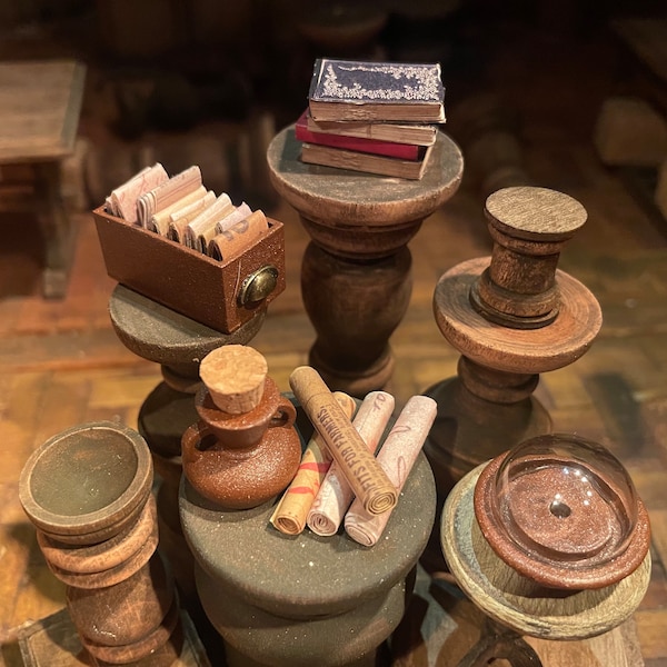 Lost Miniatures - Library Starter Kit V2 - 1/12 Scale - Mini Gift, books, scrolls, archives & cloche!