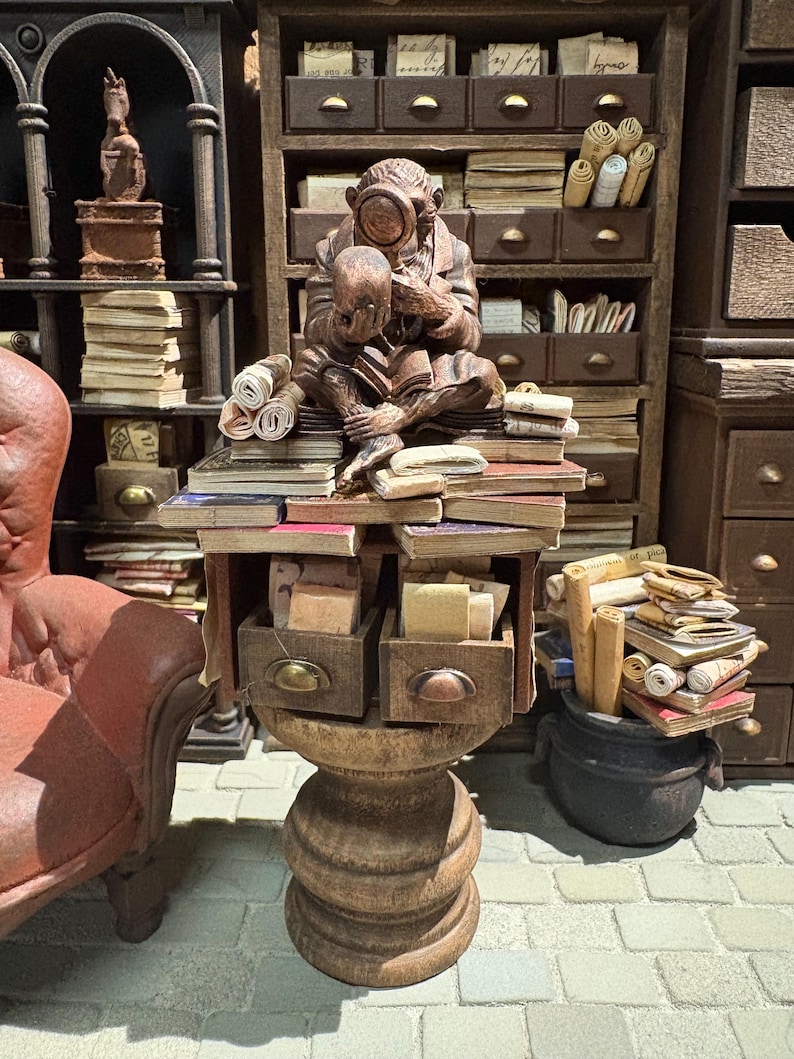 Lost Miniatures - Chimp Library Statue V2, scrolls, letters - 1/12 Scale - dollhouse, diorama, mini museum set! image 5
