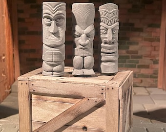 Lost Miniatures - Stone Tiki Totems - Set of 3 - Unique and ancient relics - 1/12 scale - mini / dollhouse / diorama!