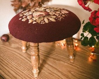 Beautiful Antique Needlework/embroidered Foot Stool - Bench ...