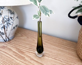 Green MCM Bud Glass Vase / Hand Made / Scotland