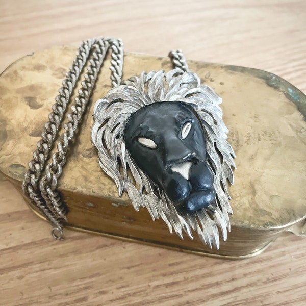 Vintage Razza  Lion  1970s Oversized Pendant / Leo Zodiac Pendant