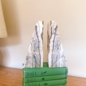 Vintage Midcentury Onyx White and Gray Bookends