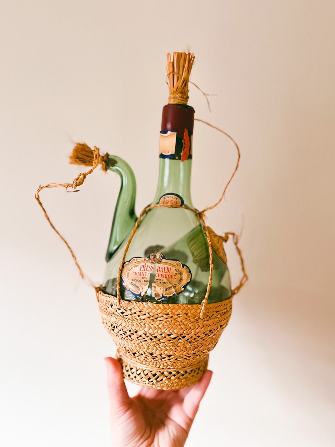 Vintage Italian Wine Decanter With Ice Chamber / Strawcovered Etsy