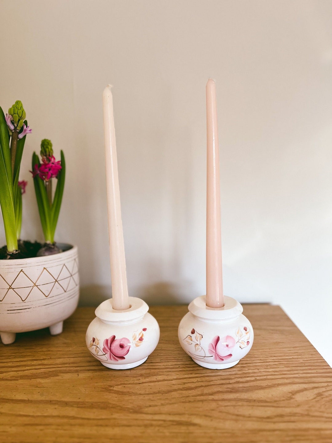 2 Vintage Floral Candle Holders / Rose and Floral Decor Etsy