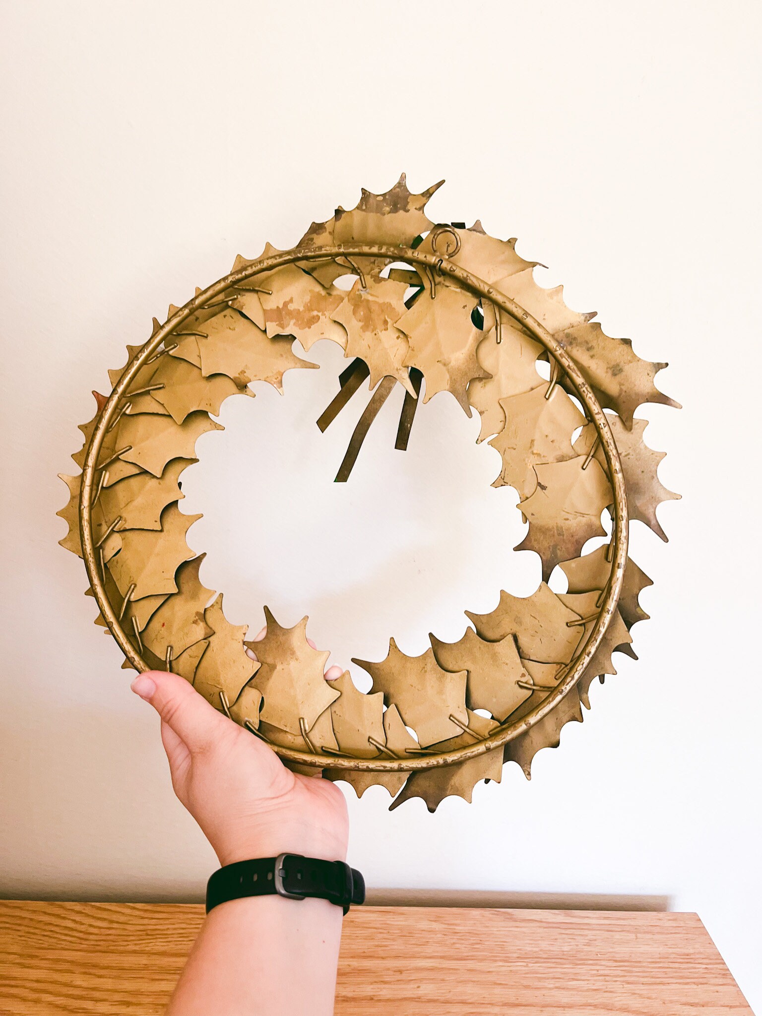 Very Rare Brass Holly Leaf Christmas Wreath / Brass Holiday Wreath
