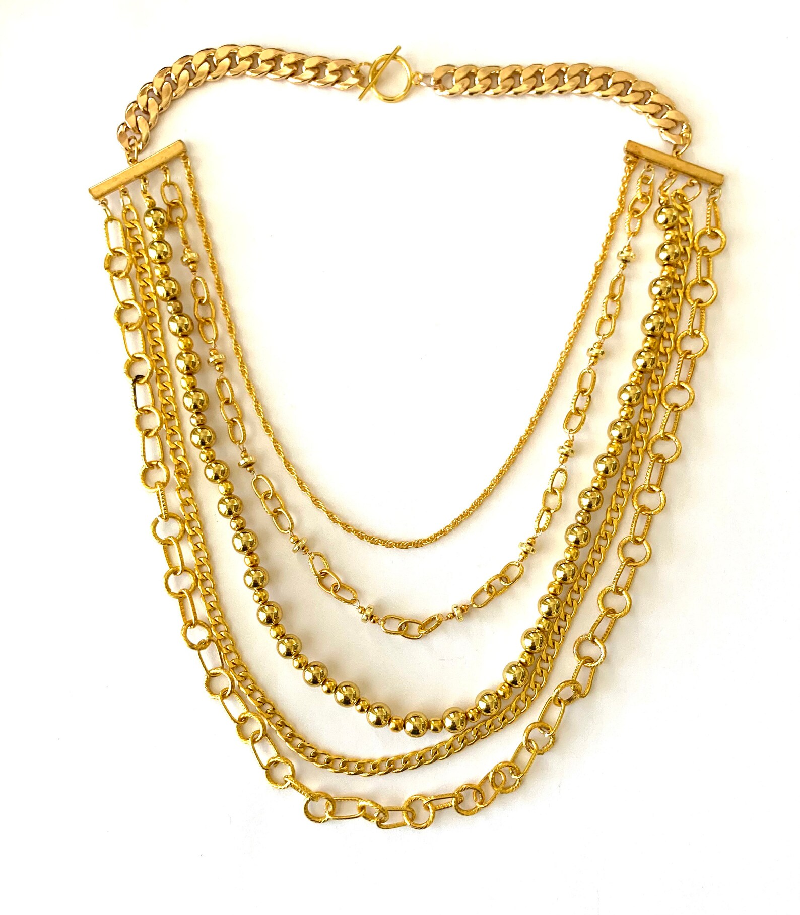 Multi Strand Gold Plate Statement Necklace Etsy
