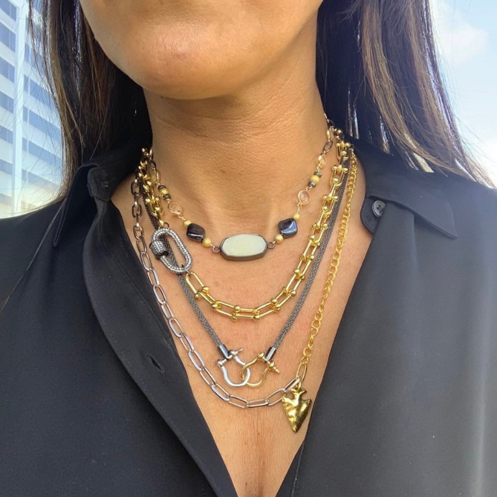 Two Tone Set of Four Handmade Necklaces Etsy