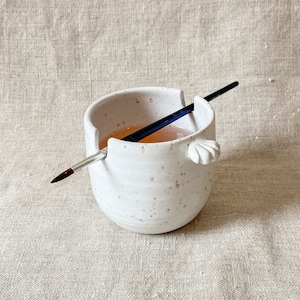 Paint brush holder cup white speckled ceramic paintbrush rince cup rest for painting